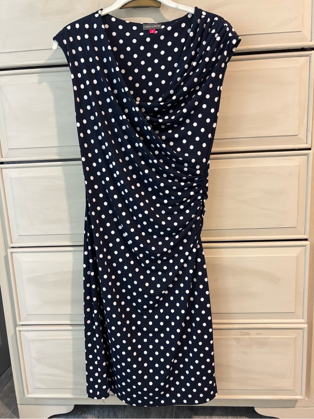 Vince Camuto Navy and White Polka Dot Midi Dress